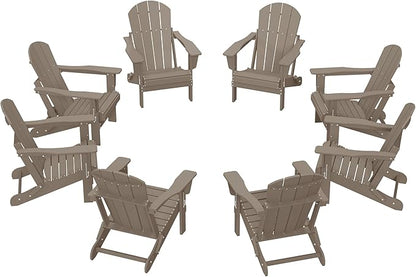WestinTrends Malibu Malibu Outdoor Folding Poly Adirondack Chair (Set of 8), Weathered Wood