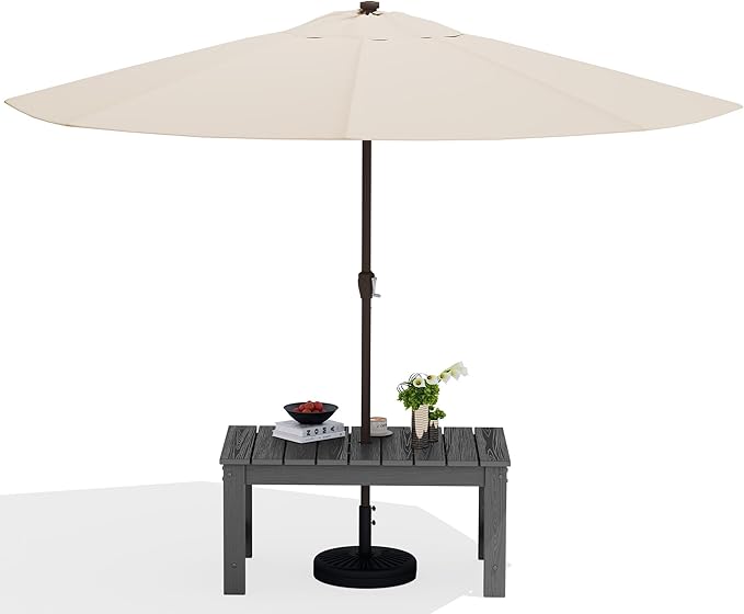 SERWALL Outdoor Coffee Table with 9FT Umbrella, HDPE Patio Coffee Table for Outside, Rectangle - Photo 1