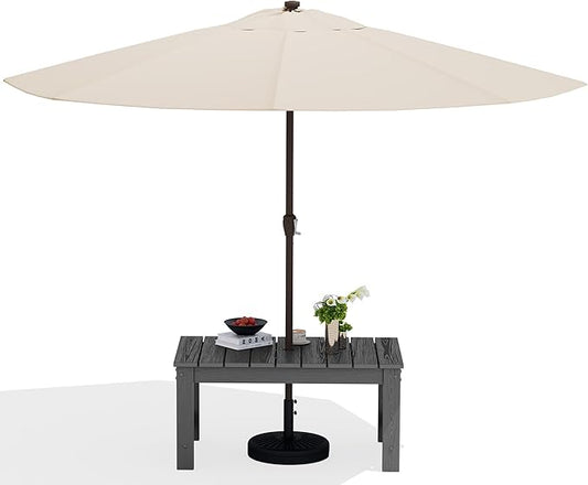 SERWALL Outdoor Coffee Table with 9FT Umbrella, HDPE Patio Coffee Table for Outside, Rectangle, Gray(Not Include Umbrella Base)