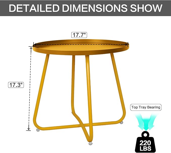 Babion Outdoor Side Tables,Round Weather Resistant Steel Patio Side Table,Small End Table for Patio Yard Porch Balcony Garden,Indoor & Outdoor All Gold