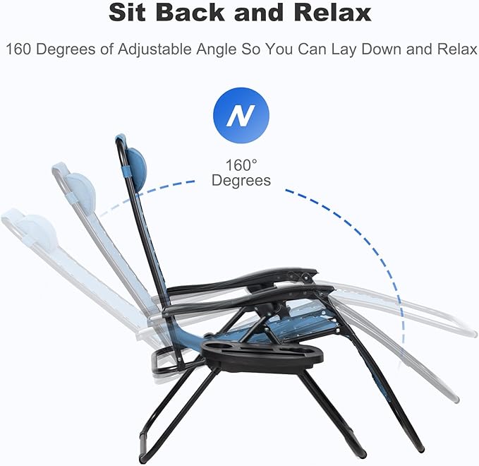 Nazhura Set of 2 Relaxing Recliners Patio Chairs Adjustable Steel Mesh Zero Gravity Lounge Chair Beach Chairs with - Photo 4