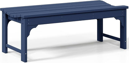 Costaelm Outdoor Benches Weatherproof, All Weather Resistant Park Bench Poly Lumber Backless Garden Bench Seat for Entryway Front Porch, Navy Blue