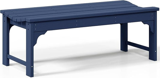 Costaelm Outdoor Benches Weatherproof, All Weather Resistant Park Bench Poly Lumber Backless Garden Bench Seat for Entryway Front Porch, Navy Blue