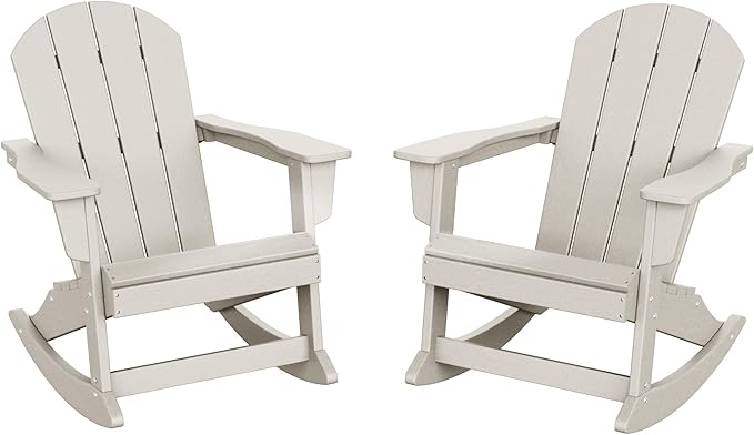 WO WESTIN OUTDOOR HDPE Laguna Outdoor Rocking Poly Adirondack Chair (Set of 2), Sand