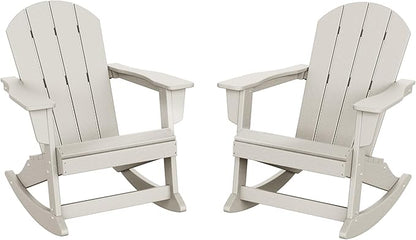 WO WESTIN OUTDOOR HDPE Laguna Outdoor Rocking Poly Adirondack Chair (Set of 2), Sand