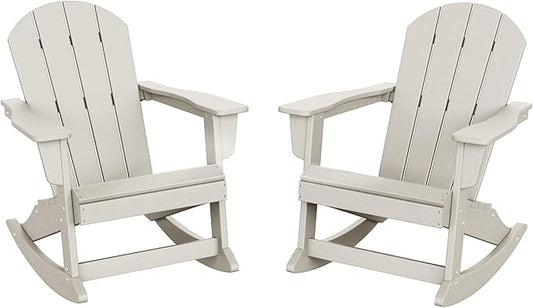 WO WESTIN OUTDOOR HDPE Laguna Outdoor Rocking Poly Adirondack Chair (Set of 2), Sand