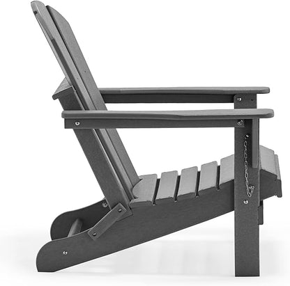 WO Home Furniture 3pc Set - HDPE Poly Adirondack Chair with Ottoman/Footrest and Square Side Table, All Weather and UV Resistant for Outdoor Patio Backyard, Garden, Gray