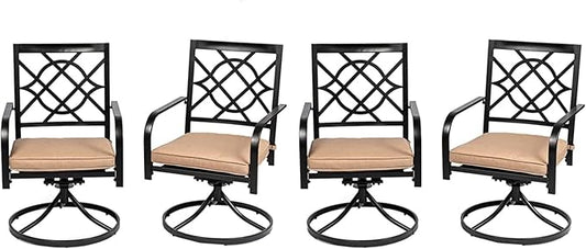 SUNCROWN Outdoor Dining Swivel Chairs Set of 4, Metal Frame Patio Chair Rocker with Brown Cushion for Garden, Bistro, Backyard