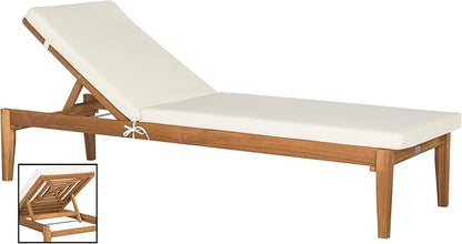 SAFAVIEH Outdoor Collection Arcata Natural Solid Wood/Beige Cushion Adjustable Chaise Lounge Chair (PAT6730A)