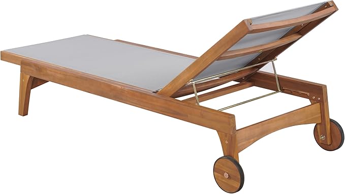 Christopher Knight Home Tristy Chaise Lounge Chair Outdoor, Acacia Wood Frame Sunbathing Pool Lounger, Adjustable Backrest Single Lounge Sofa, Patio Lounge Chaise for Poolside, Grey + Natural