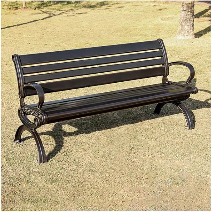 Outdoor Bench Chair Cast Aluminum Park Bench Large All Weather Metal Garden Bench for Backyard Porch Lawn (150cm DB Bench)