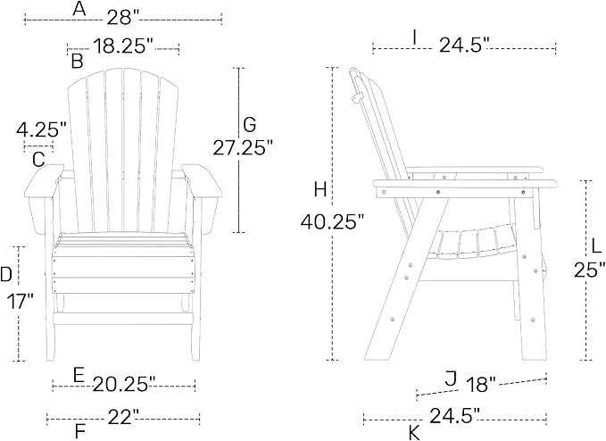 WO WESTIN OUTDOOR HDPE Altura Adirondack Dining Chair,Black