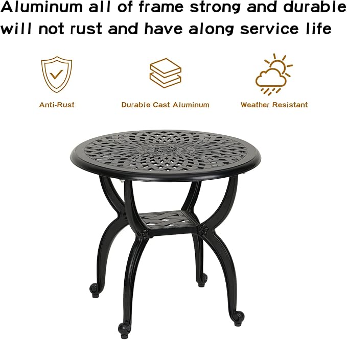 JARDIN DE CENTENNIAL Cast Aluminum Side/End Table, Anti-Rust Coffee Bistro Table for Outdoor, Patio, Indoor, Garden - Photo 4
