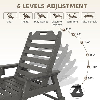 Mdeam 6-Position Lounge Chair Outdoor, 22" W Oversized Sun Tanning Chair, 500LBS Capacity, HDPE All-Weather Patio Lounge Chaise with Wheels Cup Holder for Pool Beach Backyard Lawn Deck, Dark Grey