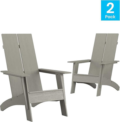 Flash Furniture Set of 2 Sawyer Modern 2-Slat Back Adirondack Chairs - Gray All-Weather Poly Resin Lounge Chairs