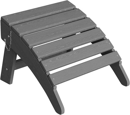 Garvee Folding Adirondack Ottoman, HDPE Outdoor Footrest for Adirondack Chair, All-Weather Resistant for Deck Backyard Patio Outside Poolside Porch Lawn - Grey