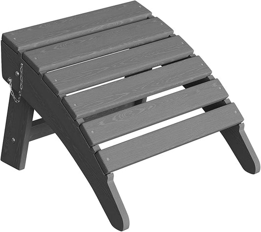 Garvee Folding Adirondack Ottoman, HDPE Outdoor Footrest for Adirondack Chair, All-Weather Resistant for Deck Backyard Patio Outside Poolside Porch Lawn - Grey