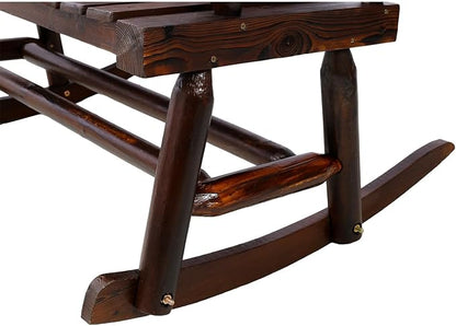 Outdoor Wood Rocking Bench Carbonized Double Rocking, Chair for 2 Persons with Wide Curved Seat, Porch Rocker for Porch, Garden, Backyard, Rustic