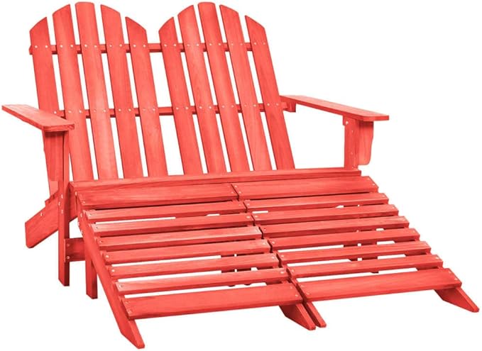2-Seater Adirondack Chair with Detachable Ottomans, Solid Fir Wood Outdoor Patio Loveseat - Photo 1