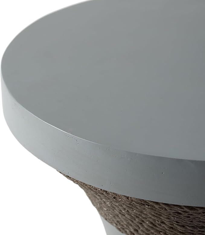 SUNBURY Concrete Side Table, 18" W Outdoor Side Table for Patio, Outdoor Accent Table w Faux Hemp Rope Design, Patio Side Table End Table in Dark Gray, Garden Stool for Pool, Deck, Yard