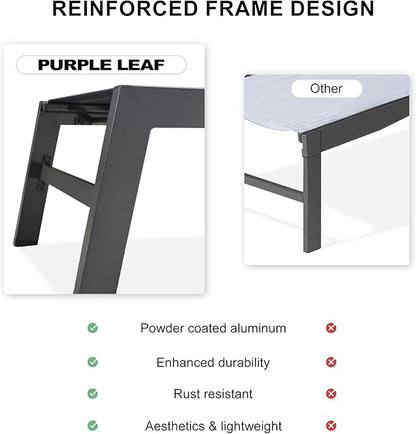 PURPLE LEAF Extra Large Outdoor Chaise Lounge 2 Pieces Aluminum Patio Lounge Chair with Wheels Reclining Chair for Patio Pool Beach Sunbathing Grey Oversized Lounger