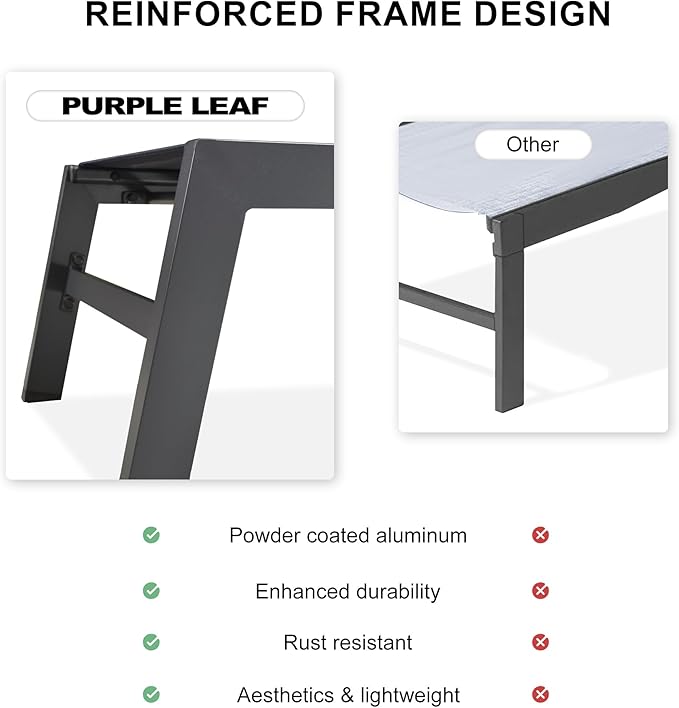 PURPLE LEAF Extra Large Outdoor Chaise Lounge 4 Pieces Aluminum Patio Lounge Chair with Wheels Reclining Chair for Patio Pool Beach Sunbathing Grey Oversized Lounger