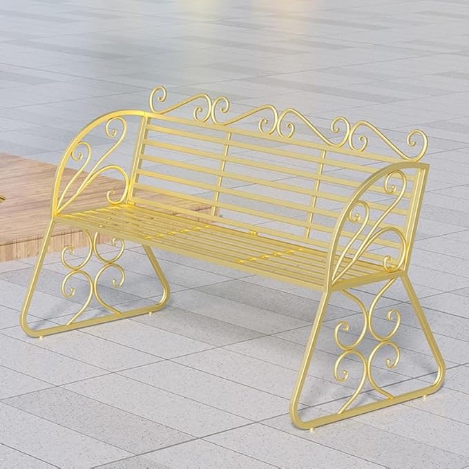 Elegant Metal Garden Bench, Sturdy Wrought Iron Bench with Decorative Design, Weather-Proof, 2-Person Capacity for Garden Backyard Lawn Porch Path(Gold)