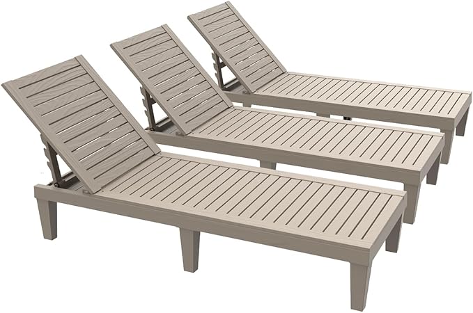 3 Patio Lounge Chair,Resin Outdoor Chaise Lounge with Waterproof Design & Lightweight Frame,Premium Outdoor Lounge Chairs for Backyard, Poolside, Garden