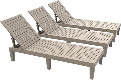 3 Patio Lounge Chair,Resin Outdoor Chaise Lounge with Waterproof Design & Lightweight Frame,Premium Outdoor Lounge Chairs for Backyard, Poolside, Garden