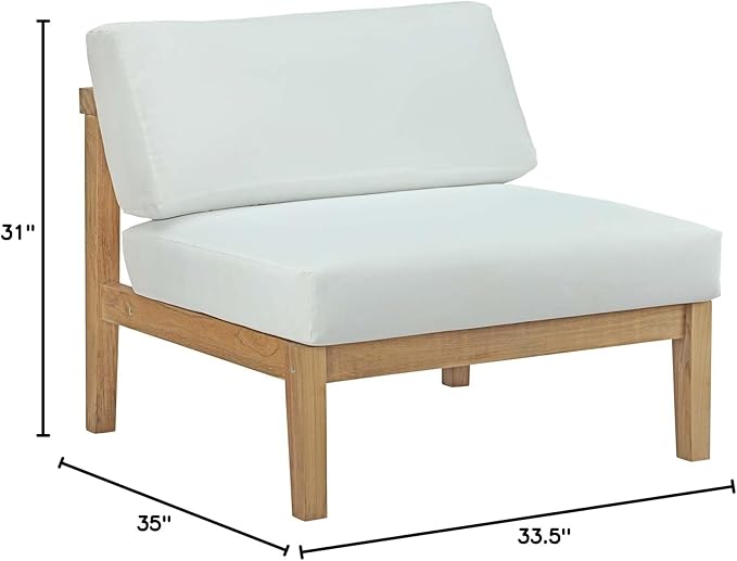Modway Bayport Teak Wood Outdoor Patio Armless Chair in Natural White
