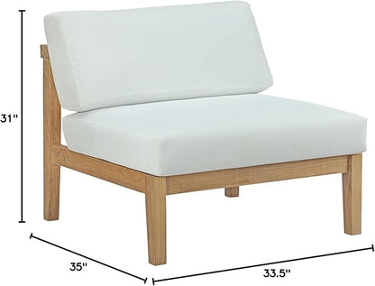 Modway Bayport Teak Wood Outdoor Patio Armless Chair in Natural White