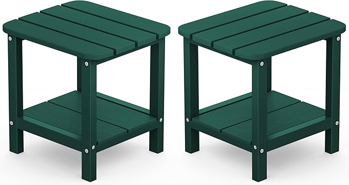 SERWALL Adirondack Table Outdoor Side Table Set of 2- Green