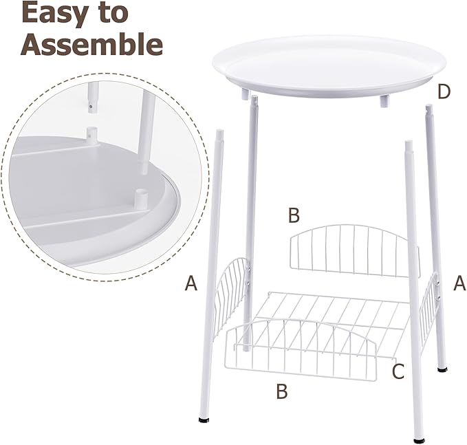 Small Outdoor Side Table, 2-Tier Round Metal Patio Table, Accent Table Waterproof, Weather Resistant End Table for Yard Porch Pool Balcony Garden Bedside (White)
