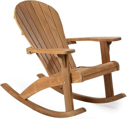 Ash & Ember Savannah Grade A Teak Adirondack Rocking Chair, Patio Lounge Seat for Deck, Porch, or Backyard Indoor Outdoor Use, Weather Resistant, Gently Curved Seat and Back with Tight Slats