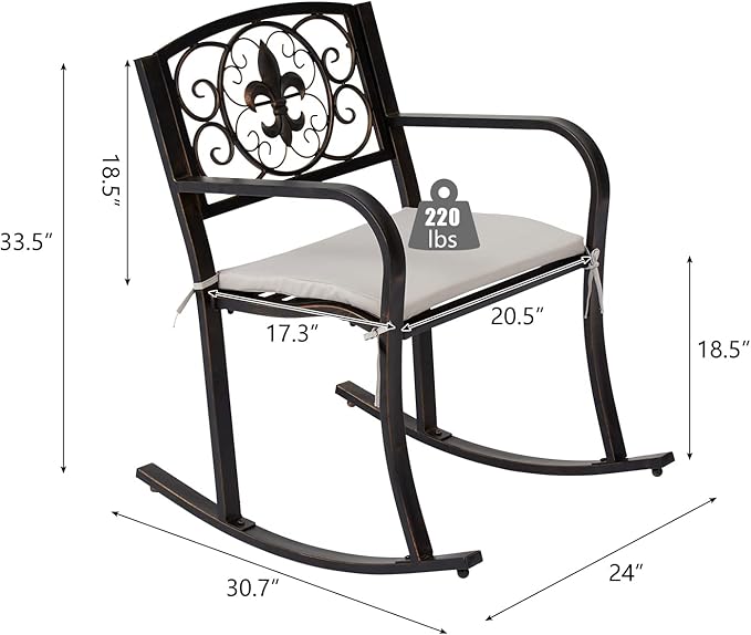 KINTNESS Outdoor Metal Rocking Chair Patio Rocking Bench with Cushion (1, 2-seat) - Photo 3