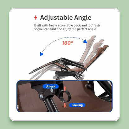 PayLessHere Adjustable Lounge Chair Beach Chair Zero Gravity Chair Folding Textilene Lawn Patio Chair with Removable Pillow and Cup Holder for Poolside Backyard Lawn Beach Set of 2,Brown