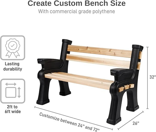 RTS Home Accents Custom Length Lightweight Indoor or Outdoor Bench Ends with Backrest and Armrest (Wood & Screws Sold Separately), Black