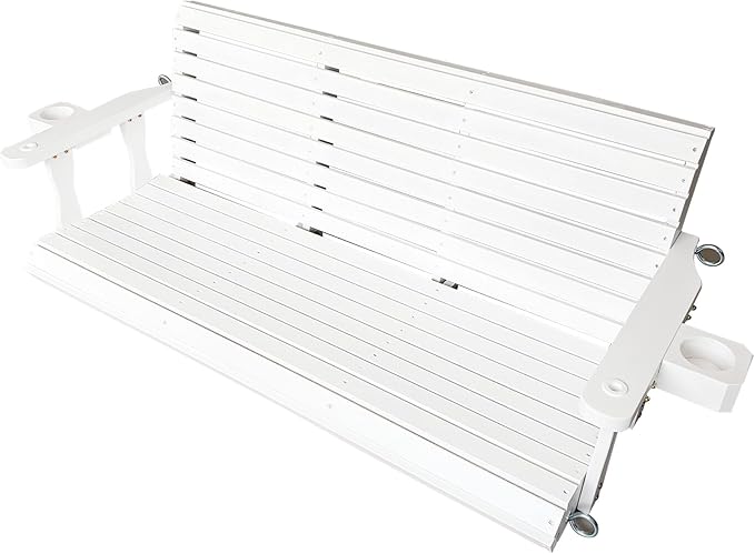 Wooden Porch Swing 3-Seater, High Backrest and Deep Seat, Bench Swing with Cupholders, Hanging Chains and 7mm Springs - Photo 8
