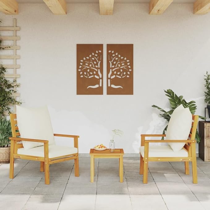 Solid Acacia Wood Garden Sofa Chair Set with Cushions for Outdoor and Indoor Use, Modern Patio Furniture - Photo 3