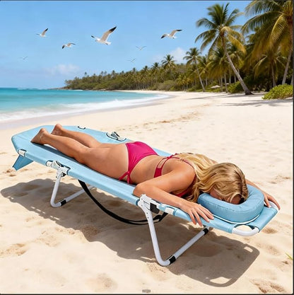 DoCred Heavy Duty Tanning Chair with Face Hole, Adjustable 5-Position Folding Chaise Lounge Chairs for Outside, Portable Lay Flat Beach Lounge Chair for Outdoor Sunbathing Beach Pool Lawn Camping