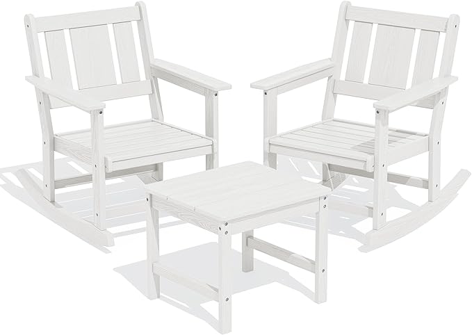 SERWALL Outdoor Rocking Chairs Set of 2 with Side Table, All-Weather HDPE 3 Piece Patio Furniture Set - Photo 3
