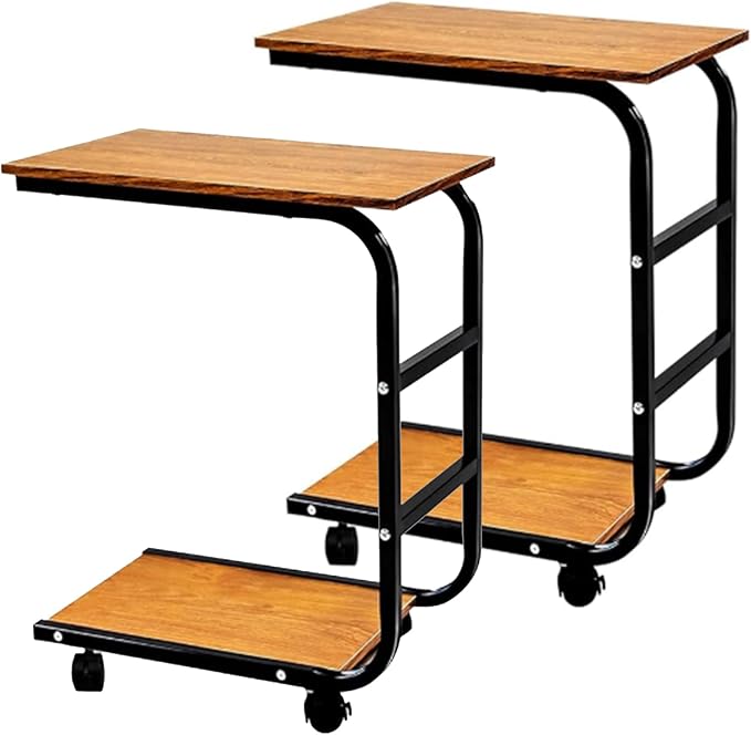 J.M.Deco Outdoor Side Table Set of 2, Rectangle Patio Table Movable Table, Natural Wood End Table for Patio Yard Garden, Balcony, Bedside, Indoor & Outdoor (Brown)