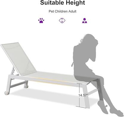 PURPLE LEAF Patio Lounge Chair 2 Pieces White Aluminum Outdoor Chaise Lounge for Pool Backyard Beach with Wheels and Table, Ivory