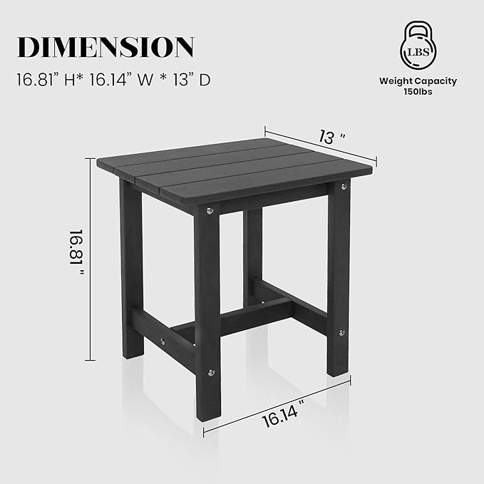 Outdoor Side Table, Small Adirondack Side Table for Adirondack Chair - Indoor Outdoor End Table - HDPS (Black) - Photo 3
