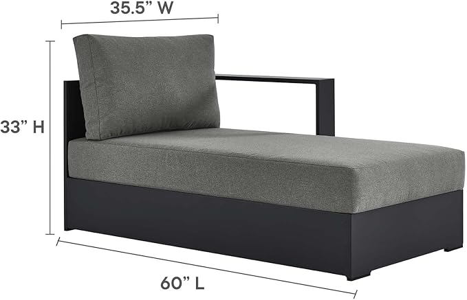 Modway Tahoe Modular Aluminum 3-Piece Outdoor Patio Furniture Gray Charcoal, Right-Facing Sectional Sofa Set with Weather-Resistant Cushions, Ideal for Deck, Backyard, Poolside