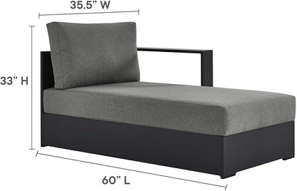 Modway Tahoe Powder-Coated Aluminum Outdoor Chaise Lounge in Gray Charcoal with Weather-Resistant Cushions, Modular Right-Facing Patio Lounger for Pool Furniture or Sectional Sofa Set