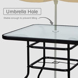 DIMAR GARDEN 32" Outdoor Coffee Table with Umbrella Hole, Patio Square Side Bistro Table with Glass Top, Black - Photo 4