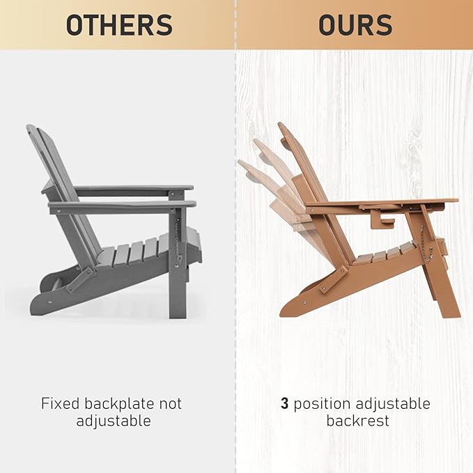 FUNBERRY Folding Adirondack Chairs Set of 4 with Adjustable Backrest, HDPE All Weather Fire Pit Chairs with Cup Holder