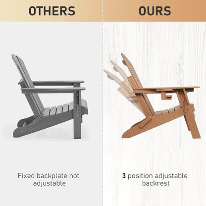 FUNBERRY Folding Adirondack Chairs Set of 4 with Adjustable Backrest, HDPE All Weather Fire Pit Chairs with Cup Holder
