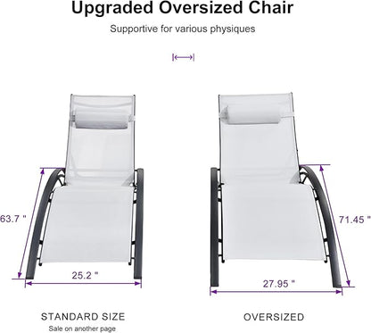 PURPLE LEAF Patio Oversized Chaise Lounge Chair Set with Side Table Pool Adjustable Recliner Chairs for Outside Beach Outdoor Sunbathing Tanning Poolside Lounger Chair, White